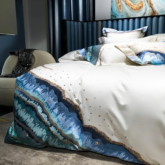 Whimsical Waters Egyptian Cotton Duvet Cover Set - White