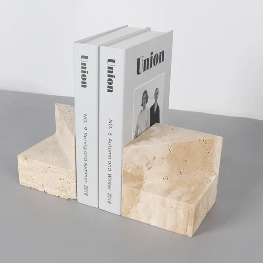 Sicilia Minimalistic Natural Travertine Marble Bookends