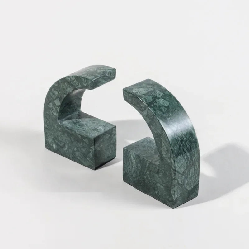 Abstract Comma Marble Bookend Set - Green