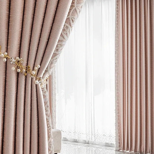 Scandinavian Minimalist Detailed Blackout Curtain - Light Pink