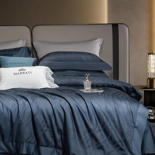 Marrati Premium Egyptian Cotton Duvet Cover Set - Silky Navy