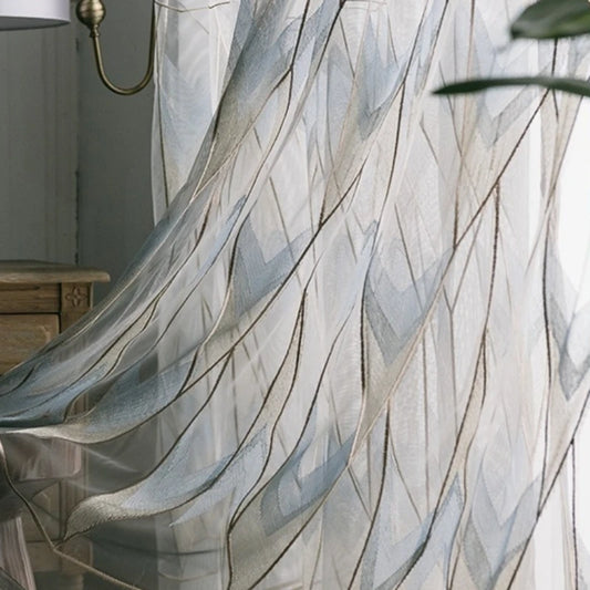 Milos Luxury Sky Blue Pattern Sheer Curtain