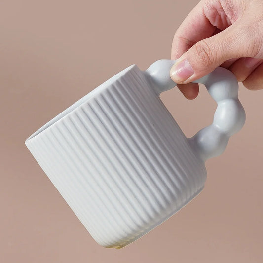 Greek Ceramic Pearl Mug with Lid - Baby Blue