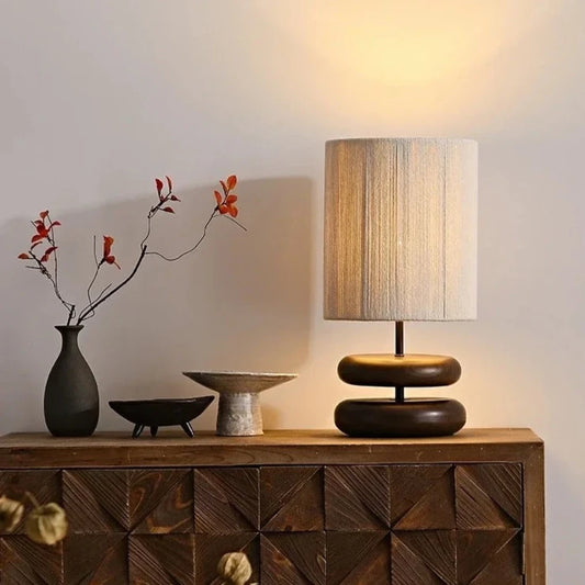 Japanese Walnut Table Lamp - Dark Wood