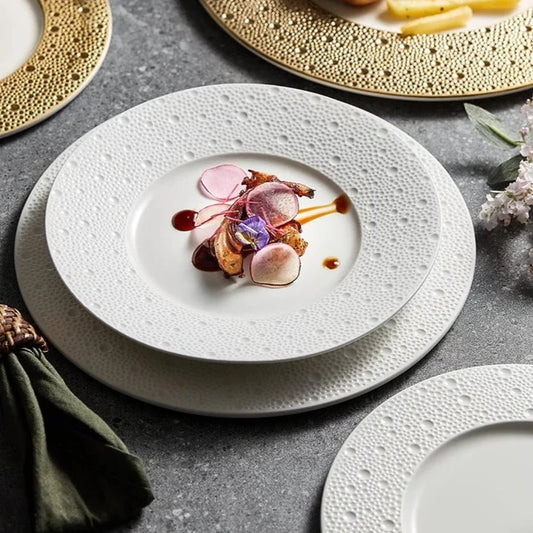 Coraline Luxury Ceramic Dining Plate Collection - White/Gold