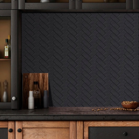 Munich Wall Tile Panels Herringbone - Black