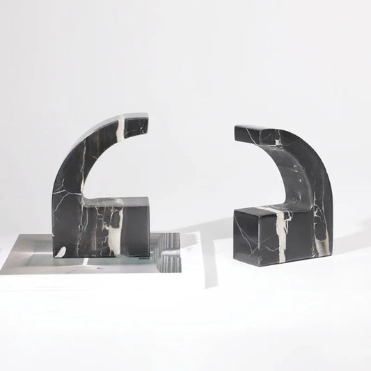 Abstract Comma Marble Bookend Set - Black
