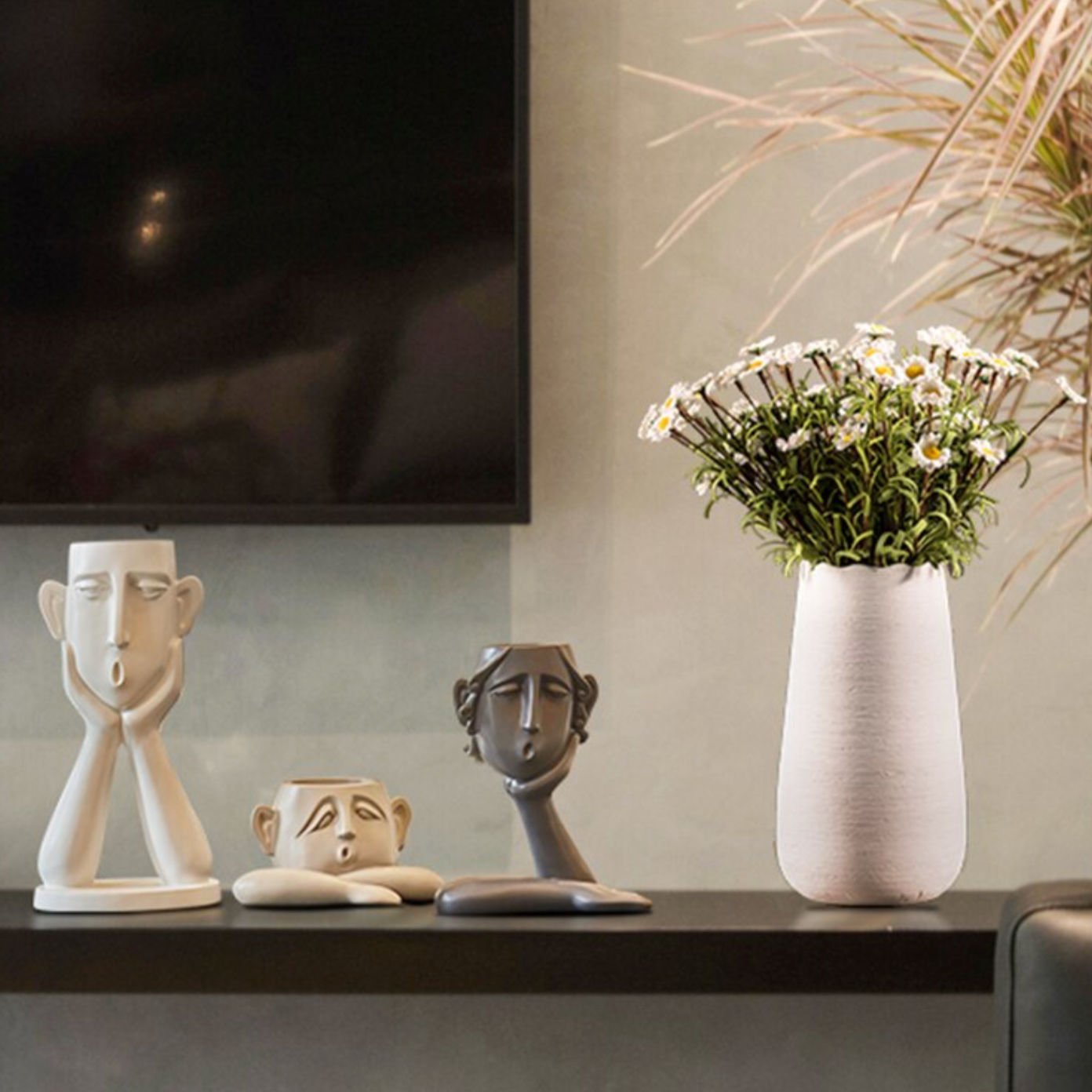 Abstract Face Figure Vases - 3 Piece Set