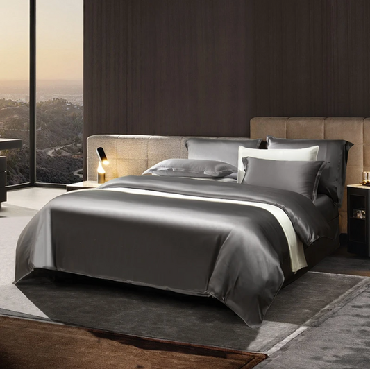 Premium Charcoal Black Mulberry Silk Bedding Set