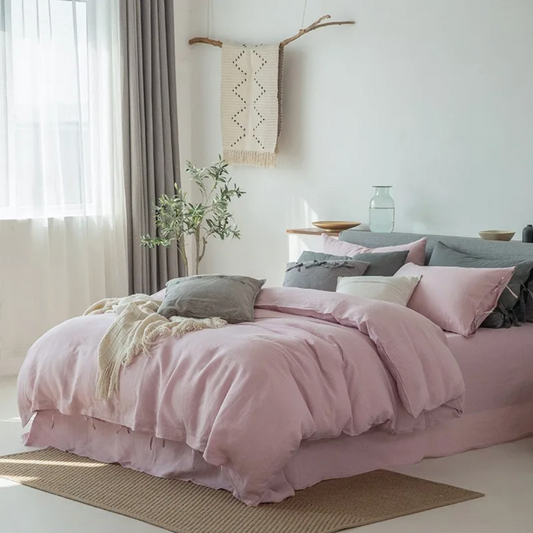 Premium Pink European French Linen Duvet Cover Set