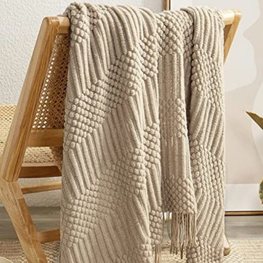 Malibu Texture Hand-Knitted Blanket - Cream Brown