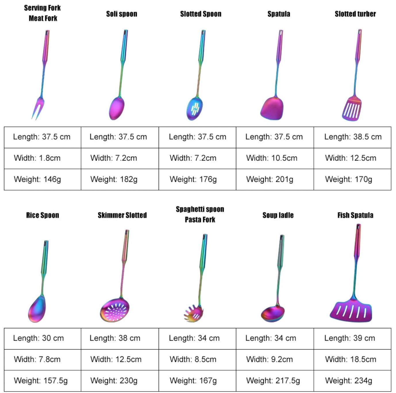 Doha Stainless Steel Cooking Tool Set - Rainbow