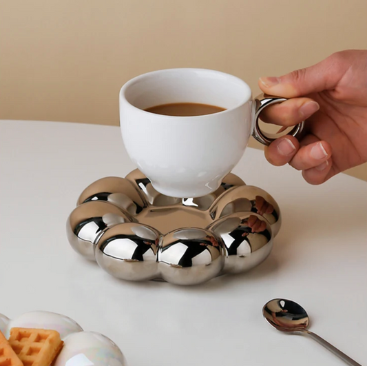 Capri Cloud Ceramic Cup - Silver/White