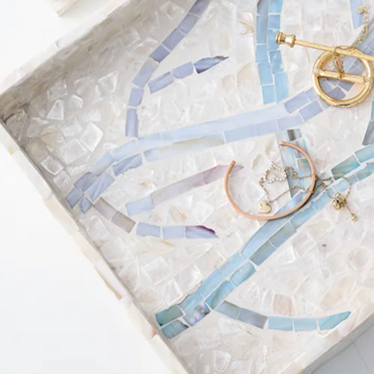 Corfú Creative Hand-Crafted Shell Trays - Blue Branches