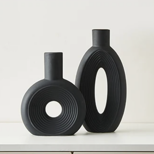 Scandi Luxury Minimalist Oval Vase Set - Black