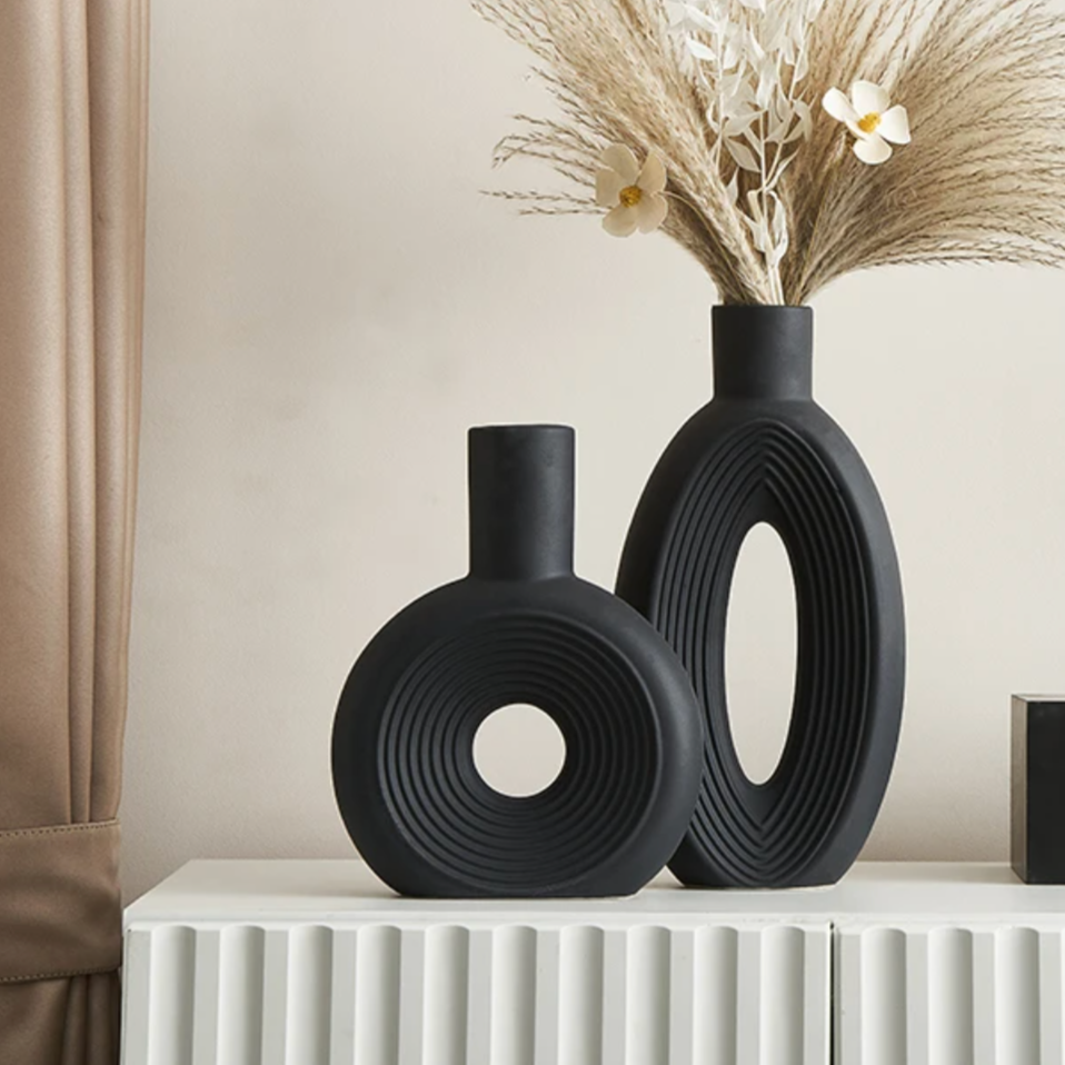 Scandi Luxury Minimalist Oval Vase Set - Black