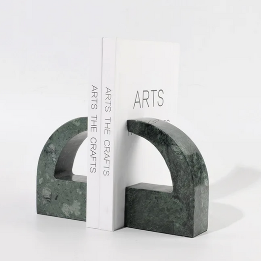 Abstract Comma Marble Bookend Set - Green