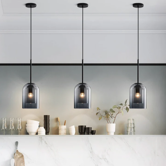 Mica Double Glass Pendant - Smoky Grey