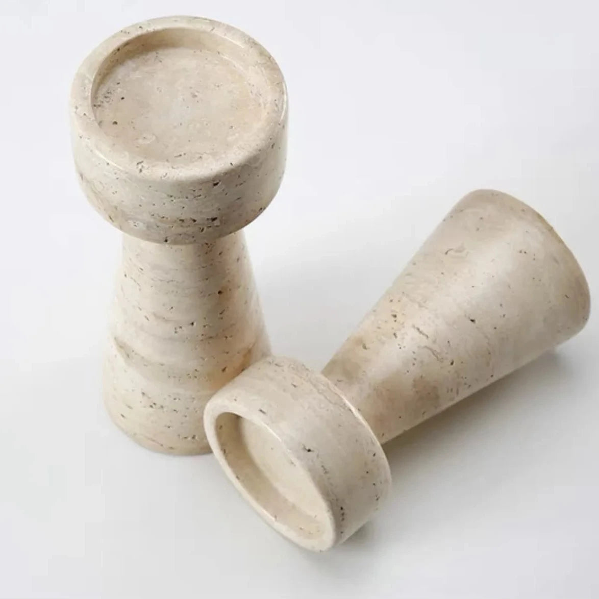 By Michélo Travertine Stone Candle Holder Set