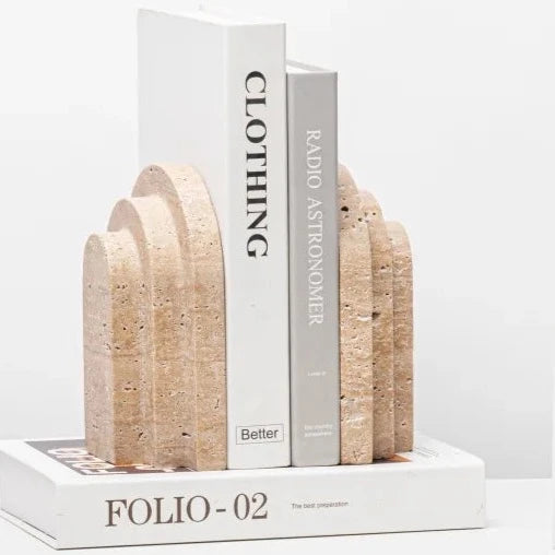 Sophia Triple Arch European Travertine Bookends Set - Emperador