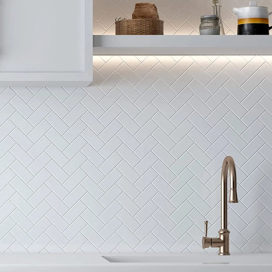 Munich Wall Tile Panels Herringbone - White