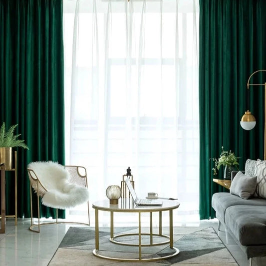 AŚENA Thick Luxury Blackout Velvet Curtain - Deep Green