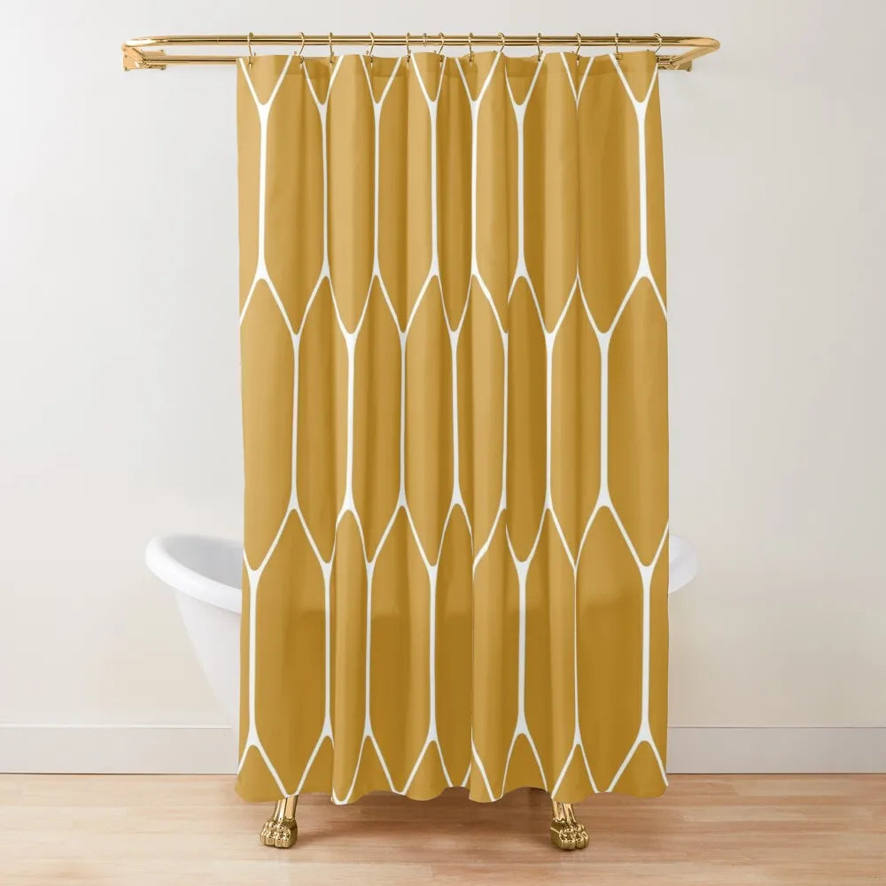 MIMOSA Honeycomb Waterproof Shower Curtain - Mustard/White