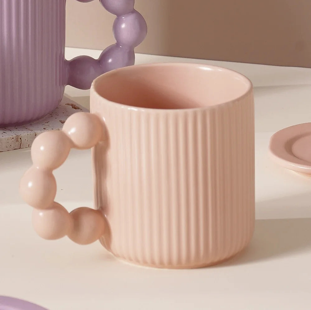 Greek Ceramic Pearl Mug with Lid - Baby Pink