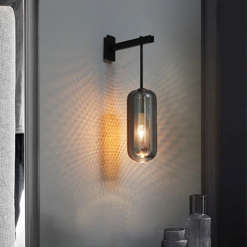 Nora Black Wall Light - Clear/Smoke