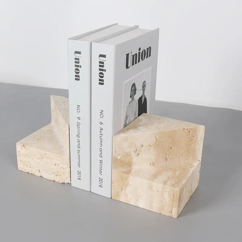 Sicilia Minimalistic Natural Travertine Marble Bookends