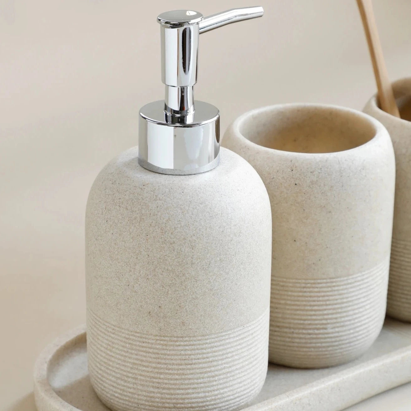 Malibu Beige Ceramic Bathroom Accessories Set