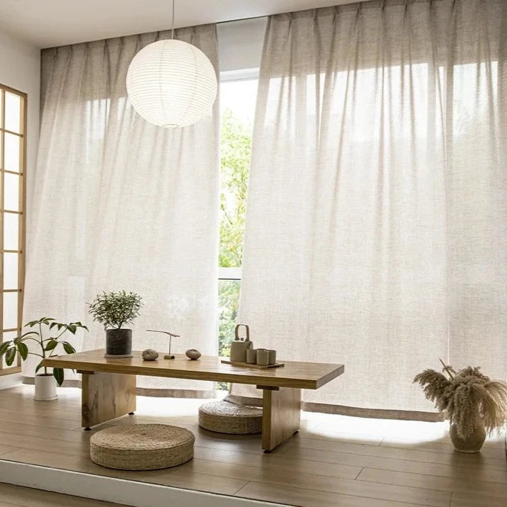 Japanese Style Thick Sheer Curtain - Coffee