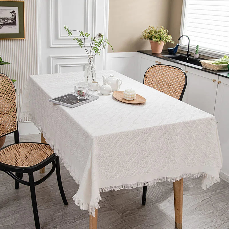 French White Table Lace Cloth Cover - T Grid