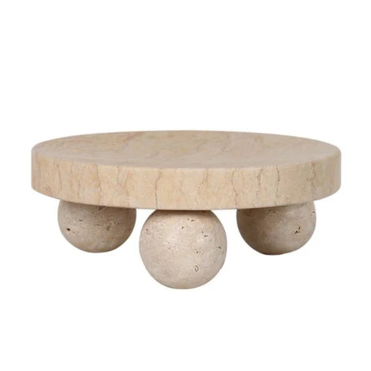 Italia Luxury Travertine Stone Sphere Ball Stand Tray