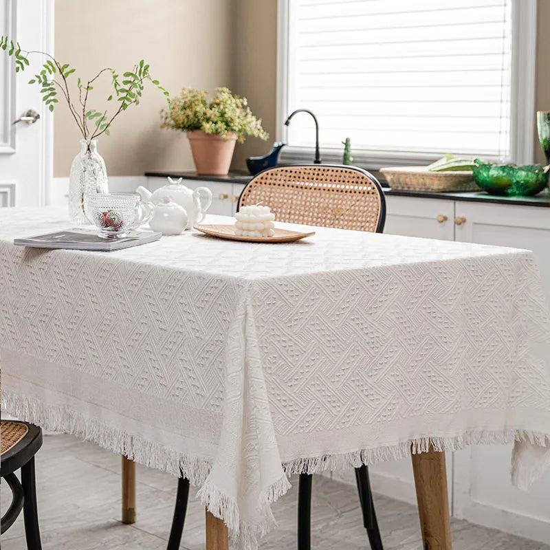 French White Table Lace Cloth Cover - T Grid