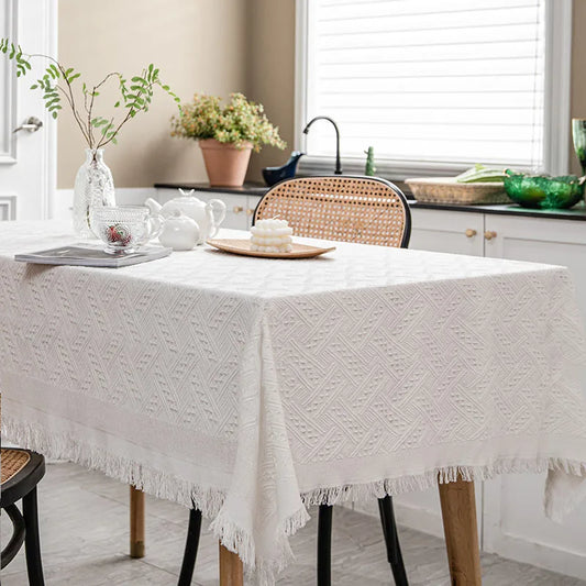 French White Table Lace Cloth Cover - T Grid