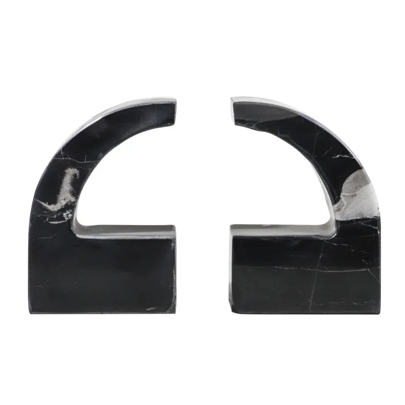 Abstract Comma Marble Bookend Set - Black