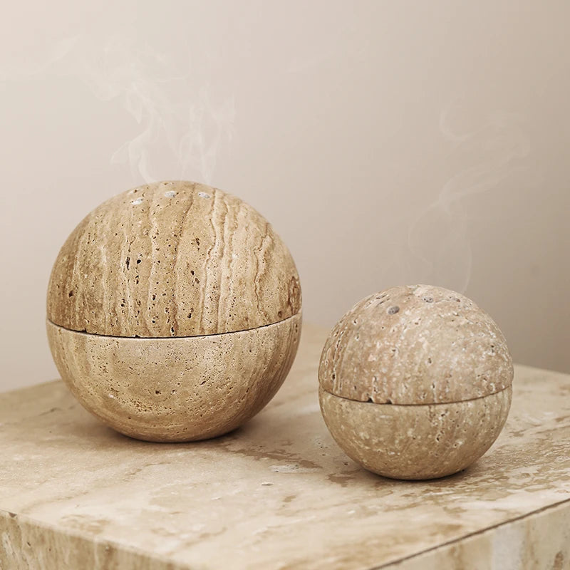 Mariam Travertine Marble Stone Sphere - Beige Sphere