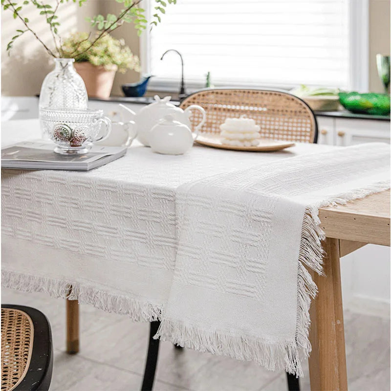 French White Table Lace Cloth Cover - Cross Plaid