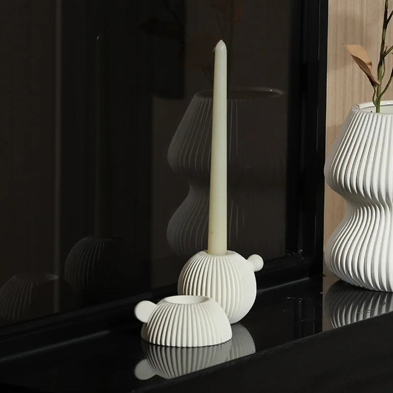 Nordic Minimalist Striped Sphere Candlestick Holder