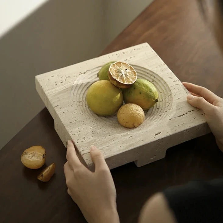 Italia Luxury Bowl Style Travertine Stone Tray Collection