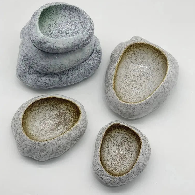 Japanese Natural Hand-Crafted Stone Ceramic Bowl Collection