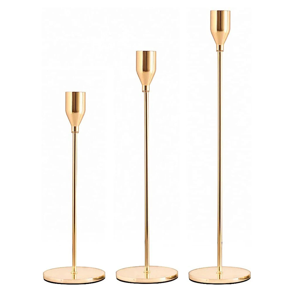 Warm Gold Tall Candlestick Holders - Set of 3