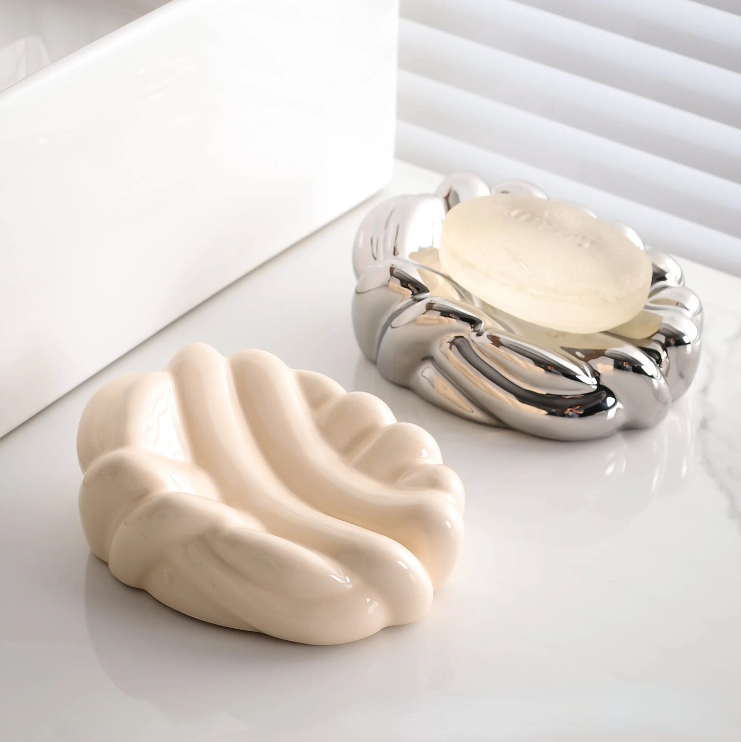 Ceramic Woven Soap Dish - Beige/Silver