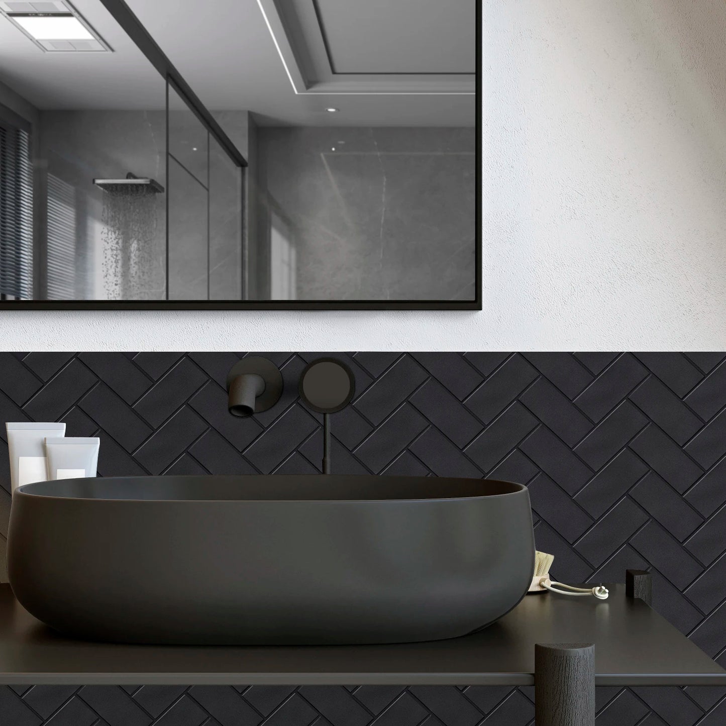 Munich Wall Tile Panels Herringbone - Black