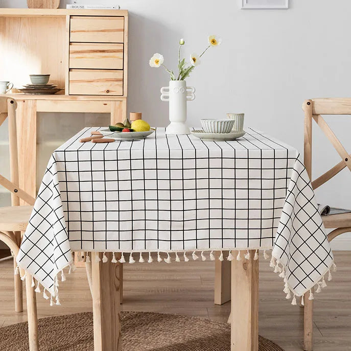 Amsterdam Cotton Table Cloth Cover - White Plaid