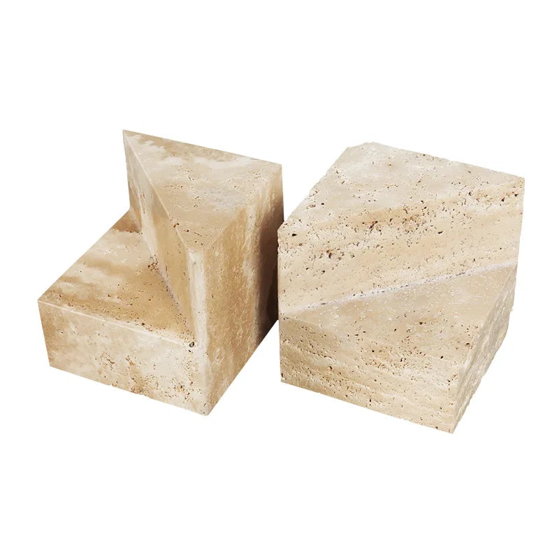 Sicilia Minimalistic Natural Travertine Marble Bookends