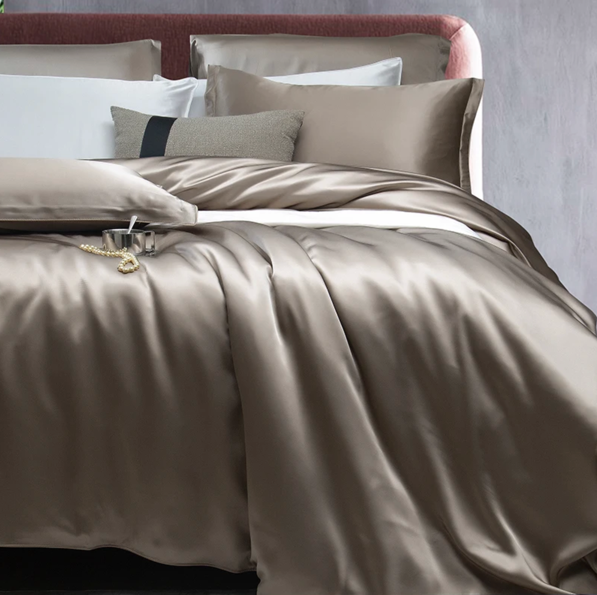 Premium Bronze Mulberry Silk Bedding Set