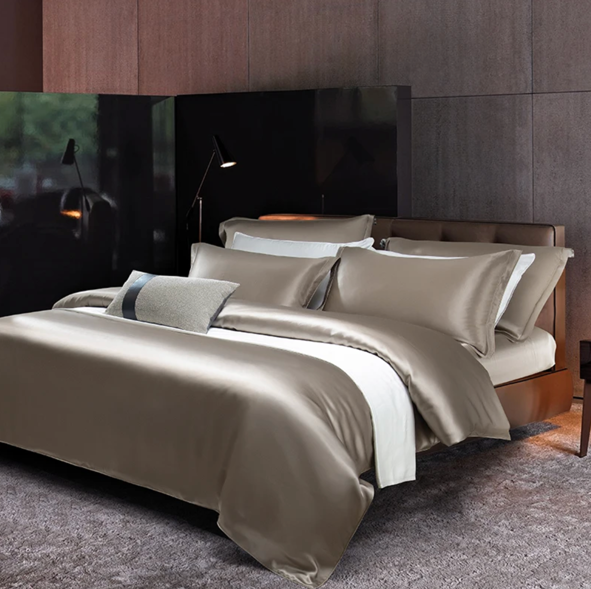 Premium Bronze Mulberry Silk Bedding Set