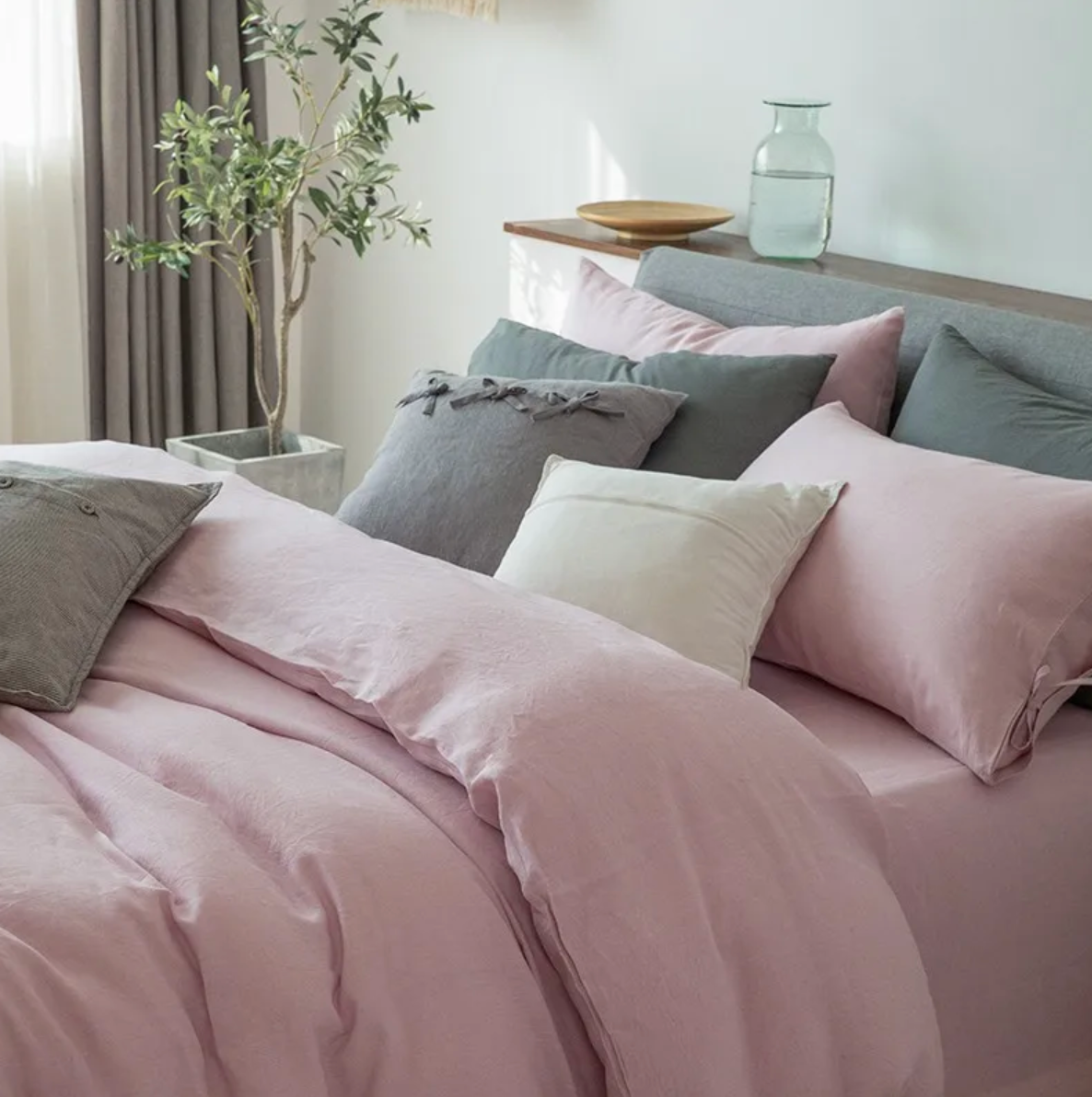 Premium Pink European French Linen Duvet Cover Set